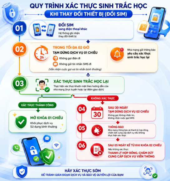 TỪ 15/6/2026, ĐỔI SIM QUA ĐIỆN THOẠI KHÁC PHẢI XÁC THỰC SINH TRẮC HỌC, NẾU KHÔNG SẼ BỊ KHÓA